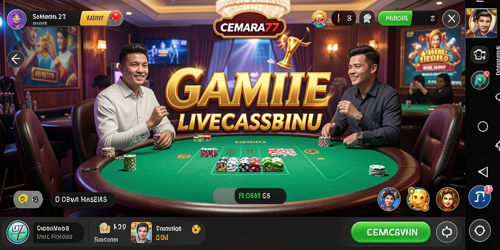 Tampilan utama gameplay CEMARA77 dengan dealer langsung yang ramah.