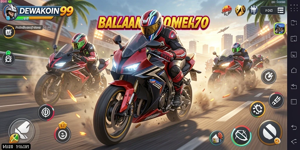 Screenshot DEWAKOIN99 menampilkan aksi balapan motor yang mendebarkan.
