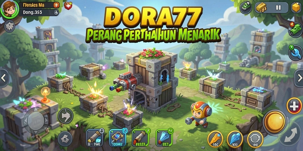 Screenshot menunjukkan aksi seru di game DORA77 Tower Defense.