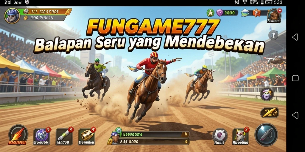 Tampilan seru dari gameplay FUNGAME777 yang menampilkan balapan mendebarkan.
