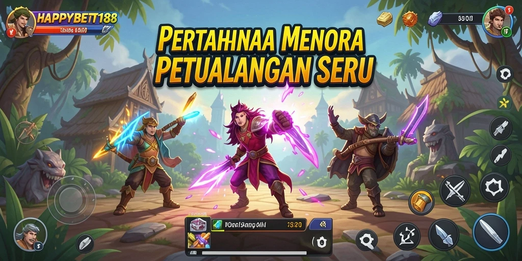 Screenshot gameplay <strong>HAPPYBET188</strong> menampilkan menara dan serangan musuh yang mendebarkan.