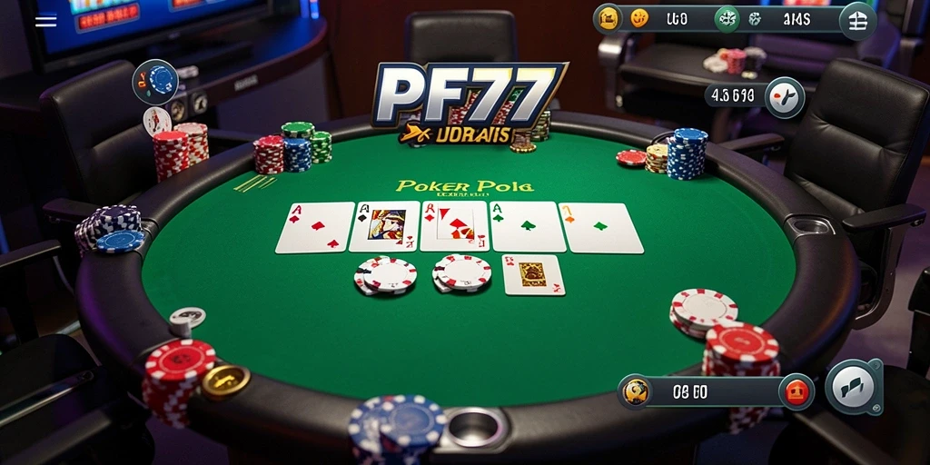 Gameplay PF777 yang mendebarkan dengan pemain poker lainnya.