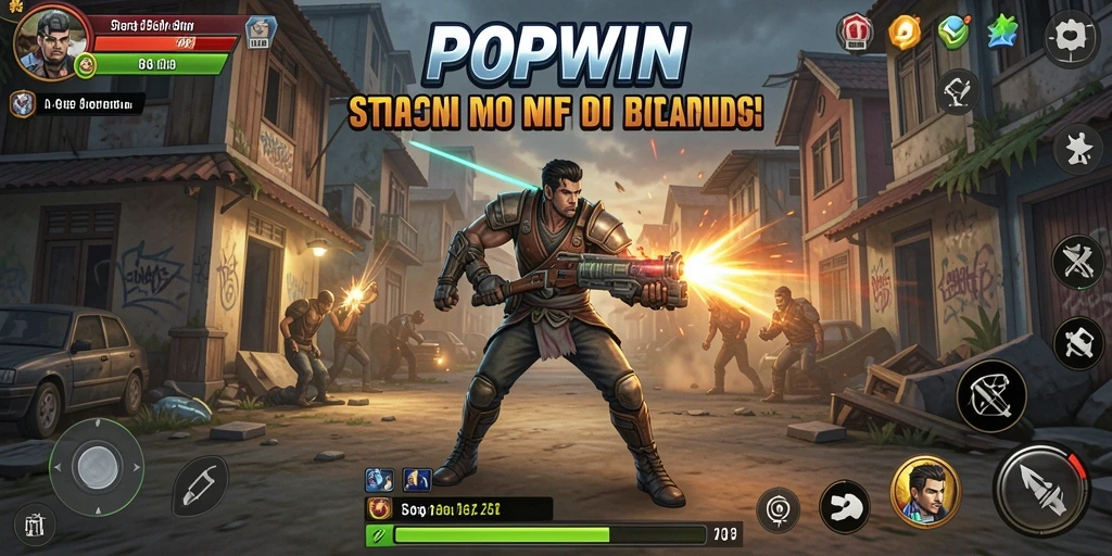 Screenshot utama POPWIN menampilkan aksi strategi yang seru dan mendebarkan.
