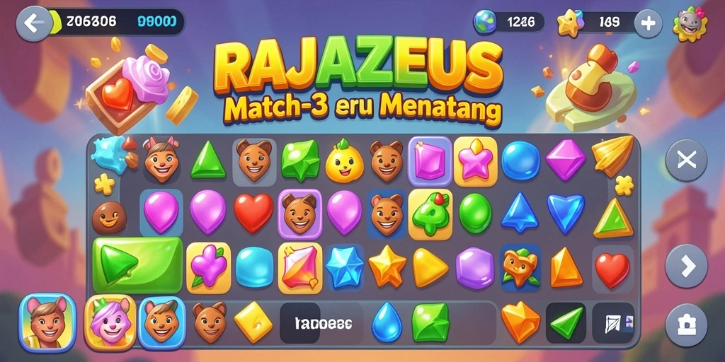 Gameplay seru RAJAZEUS dengan elemen Match-3 yang menantang.