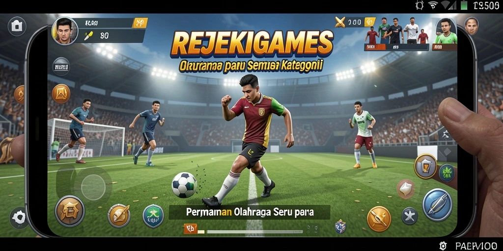 Tampilan utama gameplay REJEKIGAMES menampilkan aksi olahraga yang seru.