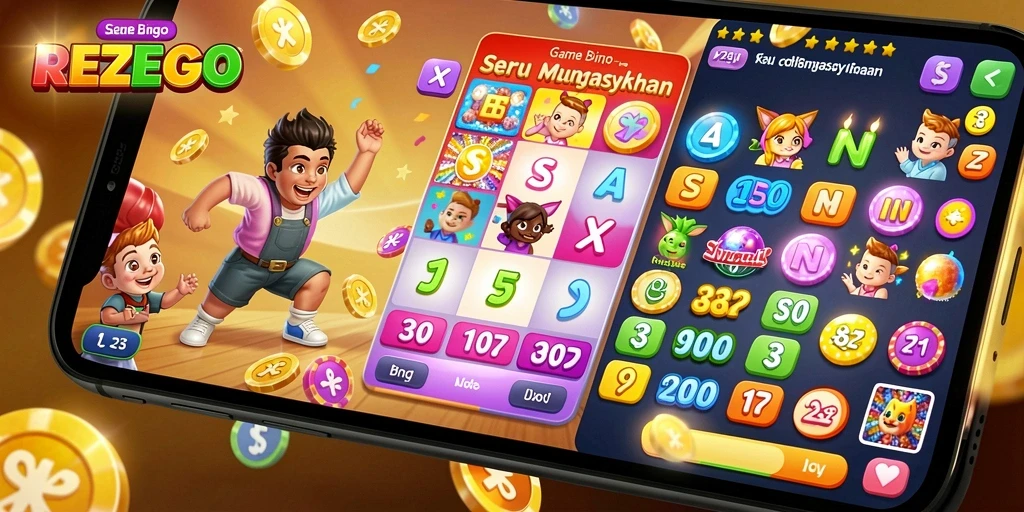 Tampilan gameplay REZEGO yang penuh warna dan seru saat bermain Bingo.