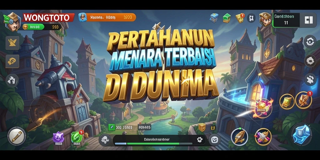 Screenshot utama WONGTOTO menampilkan gameplay Tower Defense yang menarik.